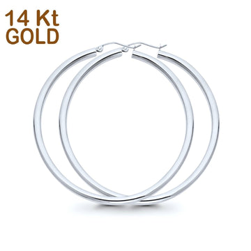 White Gold 14K 3mm Plain Snap Closure Hoop Earrings Wholesale